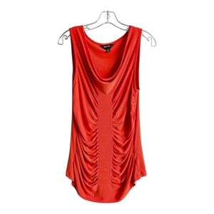 The Dusak Dwsign Orange/Red Ruched Asymmetrical Tank Top, Size Medium